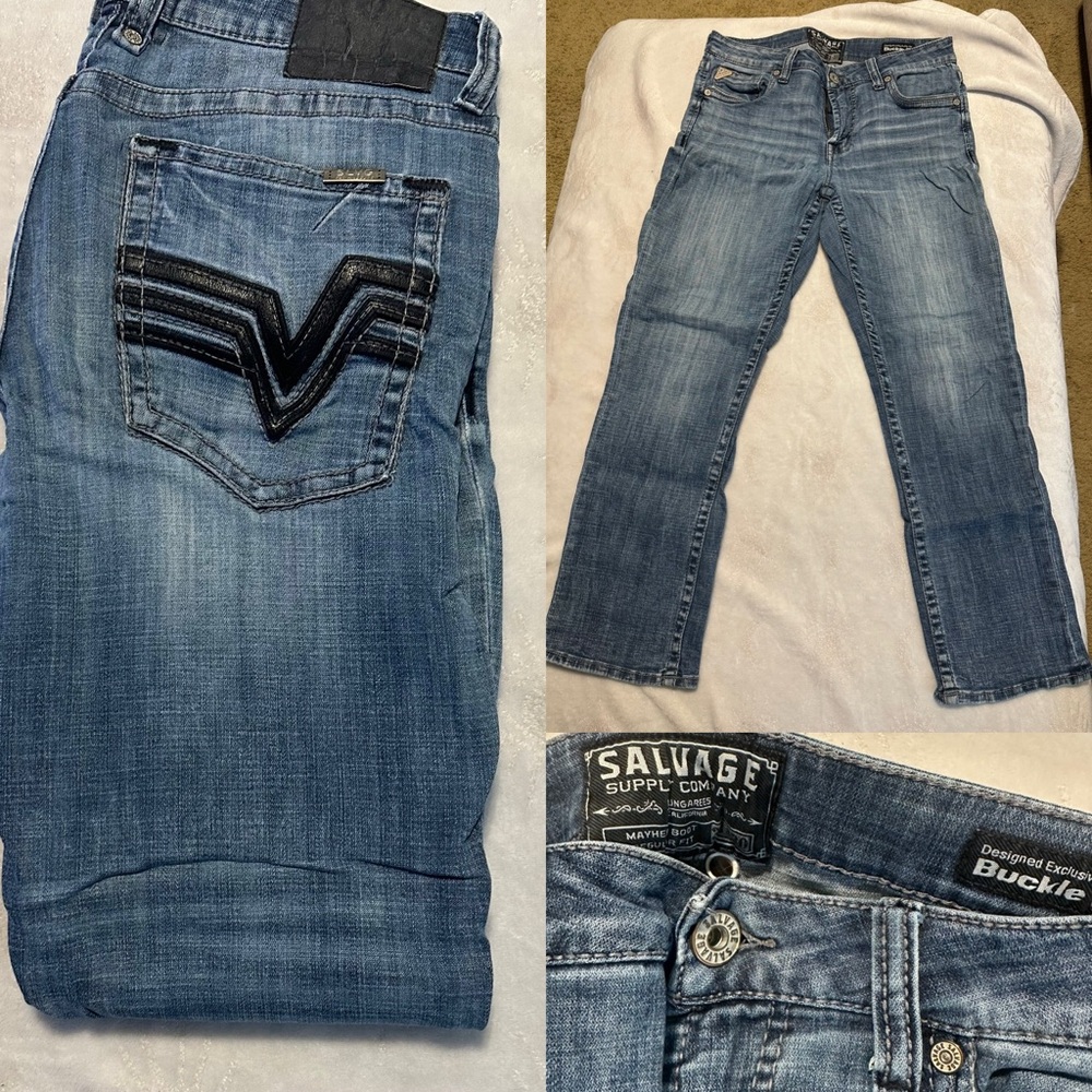 Buckle Blue Straight Jeans with Vintage-Inspired Fading